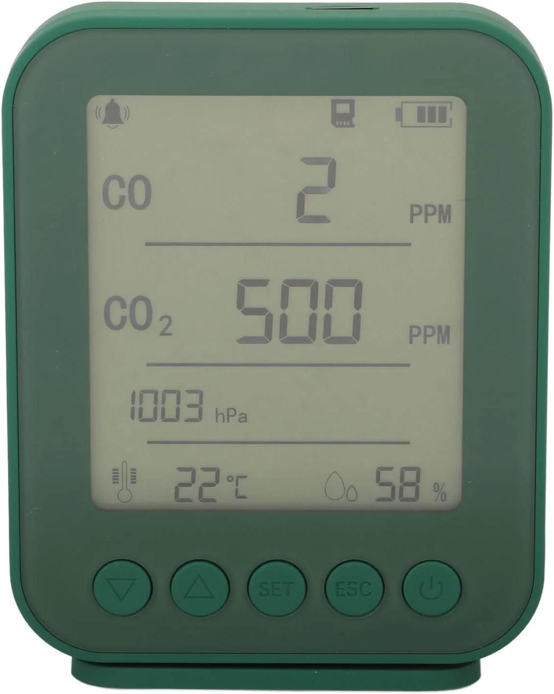 مانیتور CO2، مانیتور کیفیت هوای داخل/خودرو 7 در 1، تستر دما، فشار و رطوبت CO2 با آلارم، کنترل هوشمند APP