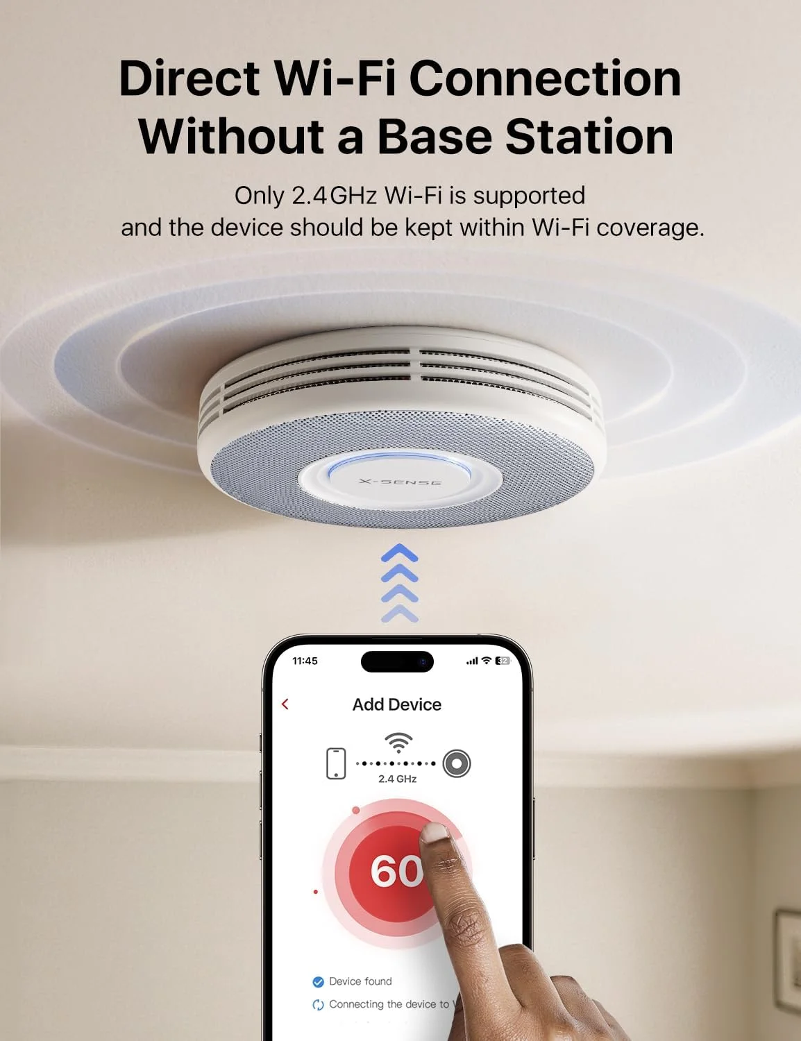 دتکتور دود هوشمند X-Sense Wi-Fi با هشدارهای صوتی و 17 مکان، آلارم آتش سوزی، آشکارساز آتش، ضخامت 33 میلی متر، XS0B-iR، بسته 1 عددی