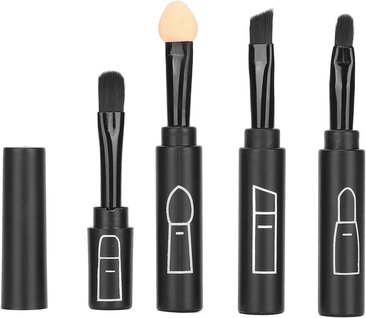 براش های آرایشی تلسکوپی، ست براش های آرایشی تلسکوپی 4 در 1، براش های لوازم آرایشی قابل حمل و جمع شونده برای لب، ابرو و سایه چشم (مشکی)