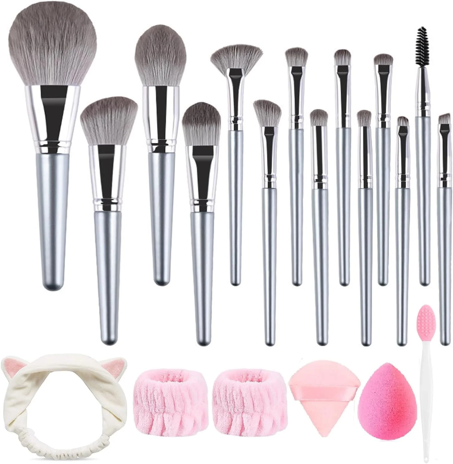 ست برس آرایشی Tecerrity - 20 عدد برس حرفه ای برای کرم پودر، سایه چشم، کانسیلر، رژگونه، پودر، چشم و صورت، ست هدیه آرایشی