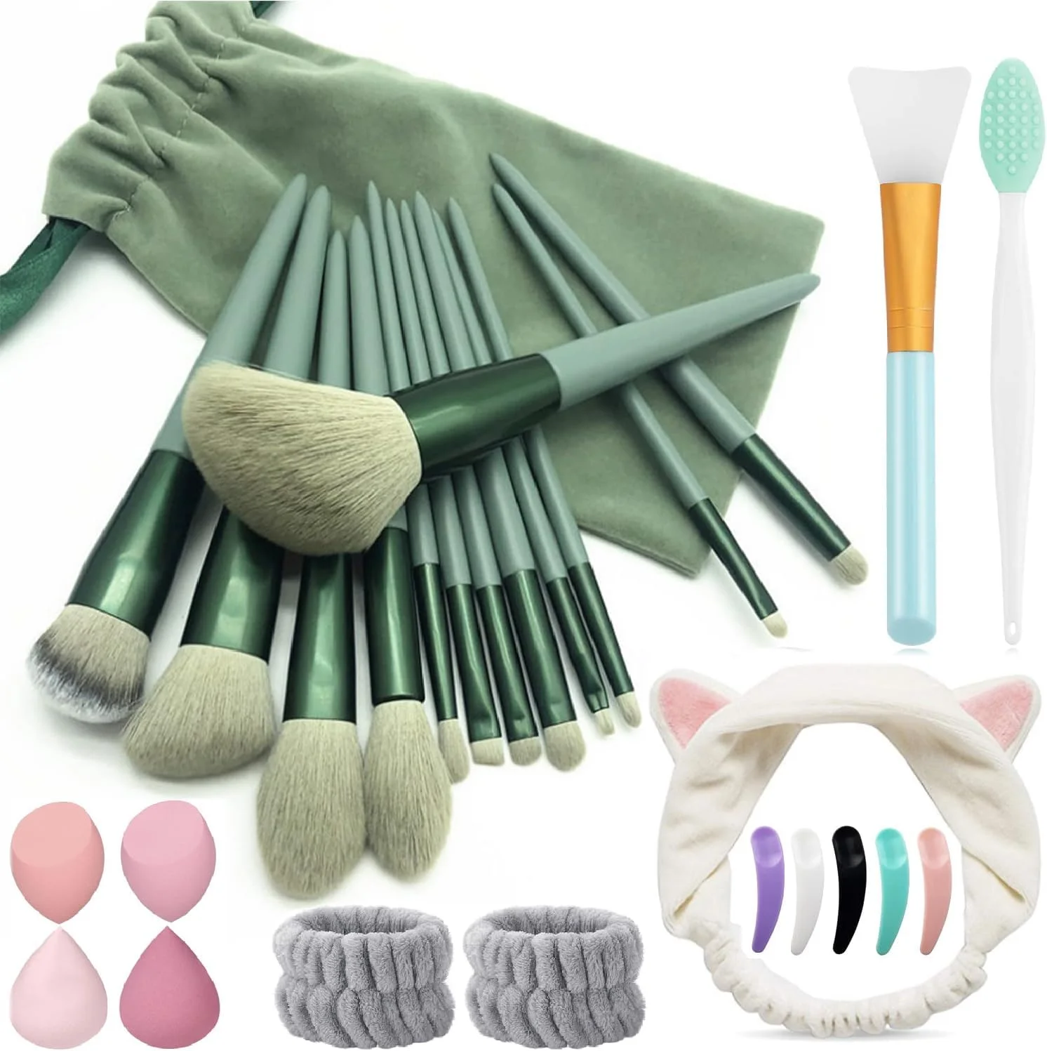 ست برس آرایشی Tecerrity - ست 27 عددی برس کرم پودر، برس سایه چشم، کیت برس های آرایشی، هدیه برای خانم ها و دختران