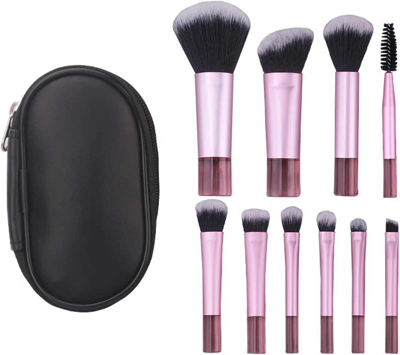 ست برس آرایشی مسافرتی تزویق 10 عددی، برس های آرایشی مینی، برس سایه چشم، رژ لب، کرم پودر، کانتور، رژگونه و کانسیلر کوچک و قابل حمل