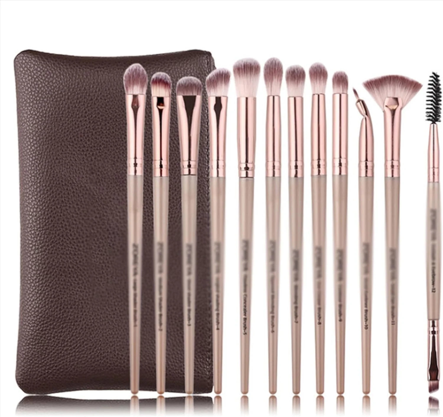 ست برس آرایشی چشم تزویق، 12 عدد برس آرایشی مصنوعی ممتاز، نرم برای کرم پودر، پودر، خط چشم، سایه چشم، حرفه ای، شامپاین