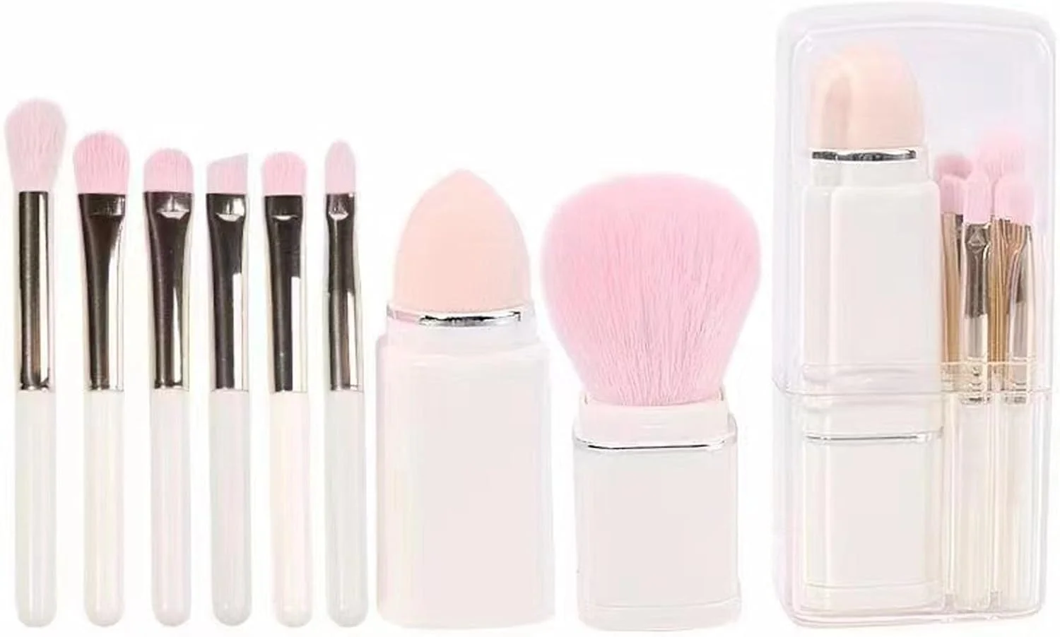 ست برس آرایشی قابل حمل تزویق برای آرایش مسافرتی، برس پودر شل مسافرتی 8 در 1، ست برس آرایشی نرم و جمع شونده، برس پودر مینی قابل حمل برای مسافرت (سفید)