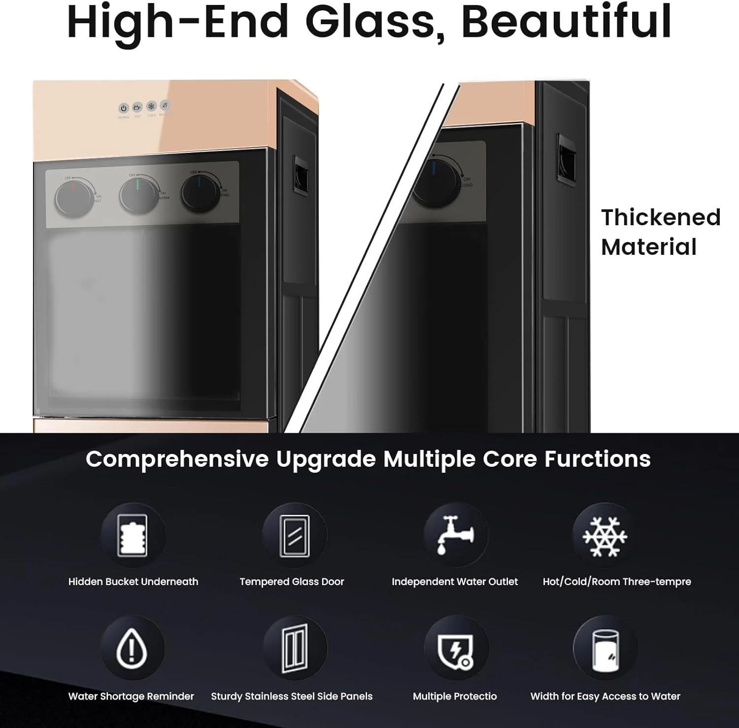 آبسردکن ایستاده مخزن پایین EURCRBU، با 3 تنظیمات دما - گرم، دمای اتاق و کمپرسور خنک کننده، ظرفیت خنک کننده 5-10 درجه سانتیگراد، مناسب برای بطری های 3 یا 5 گالن (طلایی)