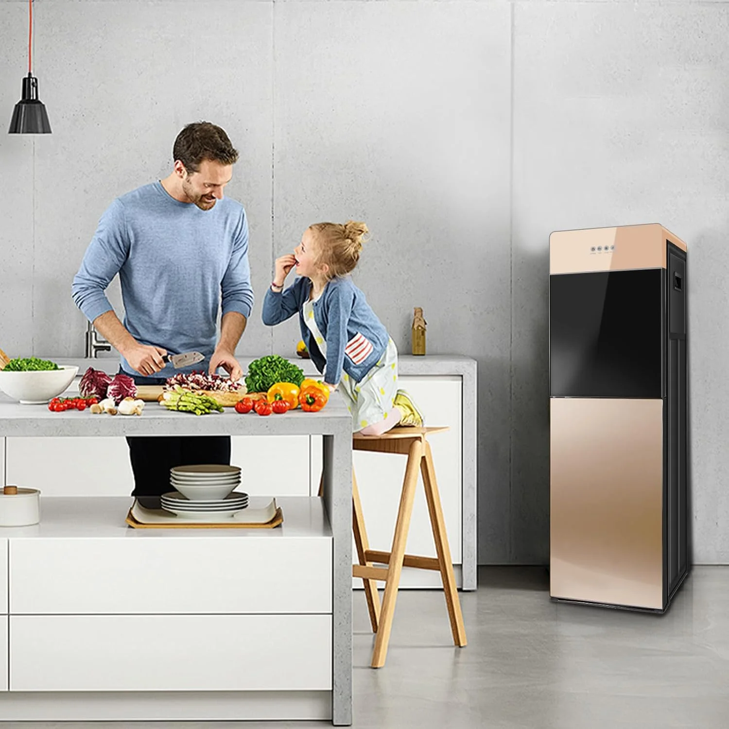 آبسردکن ایستاده مخزن پایین EURCRBU، با 3 تنظیمات دما - گرم، دمای اتاق و کمپرسور خنک کننده، ظرفیت خنک کننده 5-10 درجه سانتیگراد، مناسب برای بطری های 3 یا 5 گالن (طلایی)