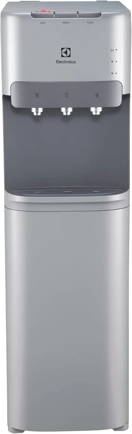 آبسردکن و آبگرمکن ایستاده الکترولوکس با بارگیری از پایین، 3 خروجی آب، آب گرم، سرد و دمای محیط، دارای قفل ایمنی کودک، نشانگر LED، مناسب برای خانه و محل کار، مدل EDBMFDXSG، نقره ای
