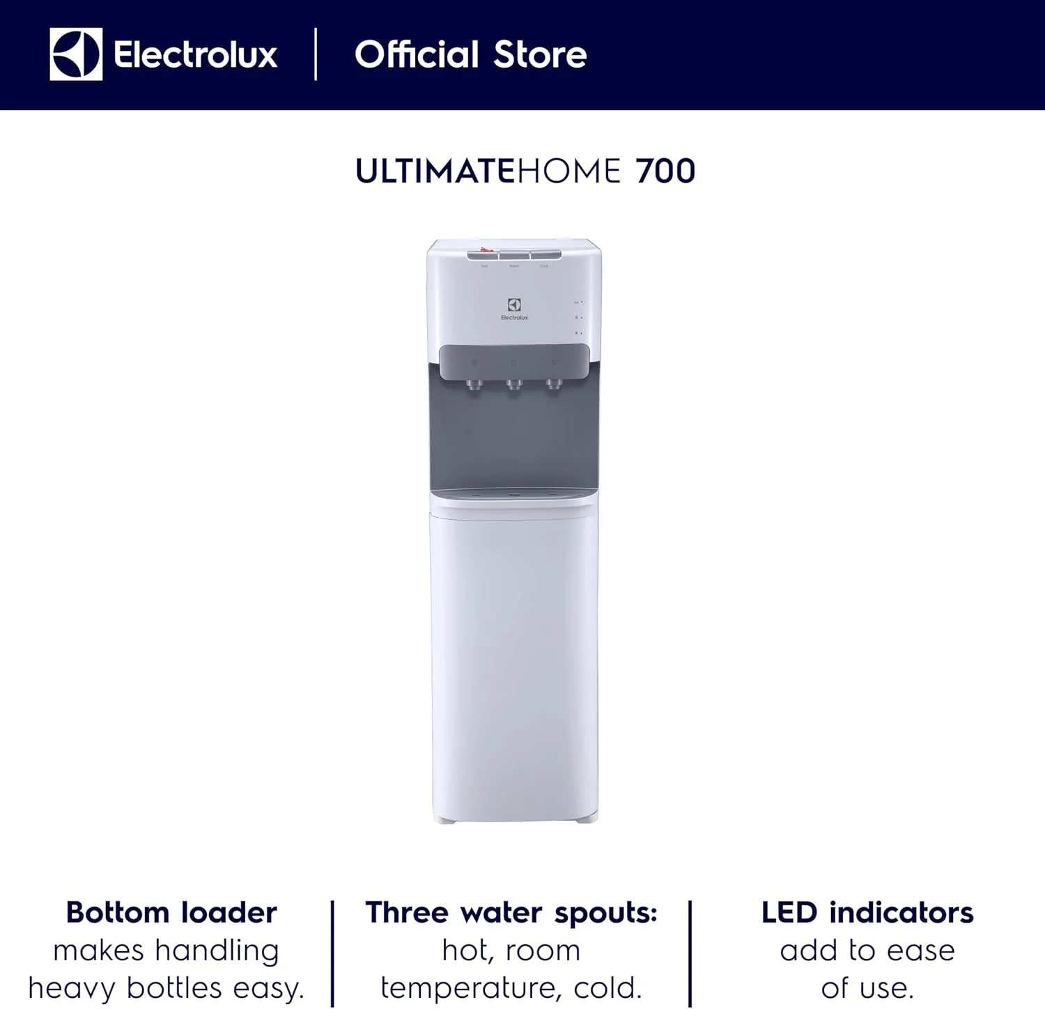 آبسردکن و آبگرمکن ایستاده الکترولوکس با بارگیری از پایین، 3 خروجی آب، آب گرم، سرد و دمای محیط، دارای قفل ایمنی کودک، نشانگر LED، مناسب برای خانه و محل کار، EDBMFDXWG، سفید آبسردکن و آبگرمکن ایستاده الکترولوکس با بارگیری از پایین، 3 خروجی آب، آب گرم، سرد و دمای محیط، دارای قفل ایمنی کودک، نشانگر LED، مناسب برای خانه و محل کار، EDBMFDXWG، سفید