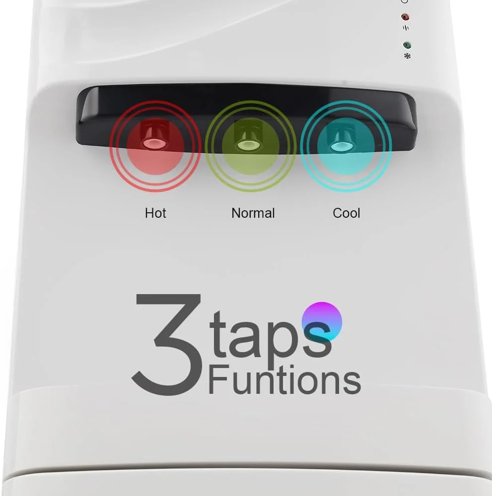 آبسردکن با یخچال | مخزن آب استیل ضد زنگ با خنک کننده کمپرسور و 3 شیر، گرم، معمولی و سرد | مجهز به دکمه ایمنی کودک GWD8355 سفید