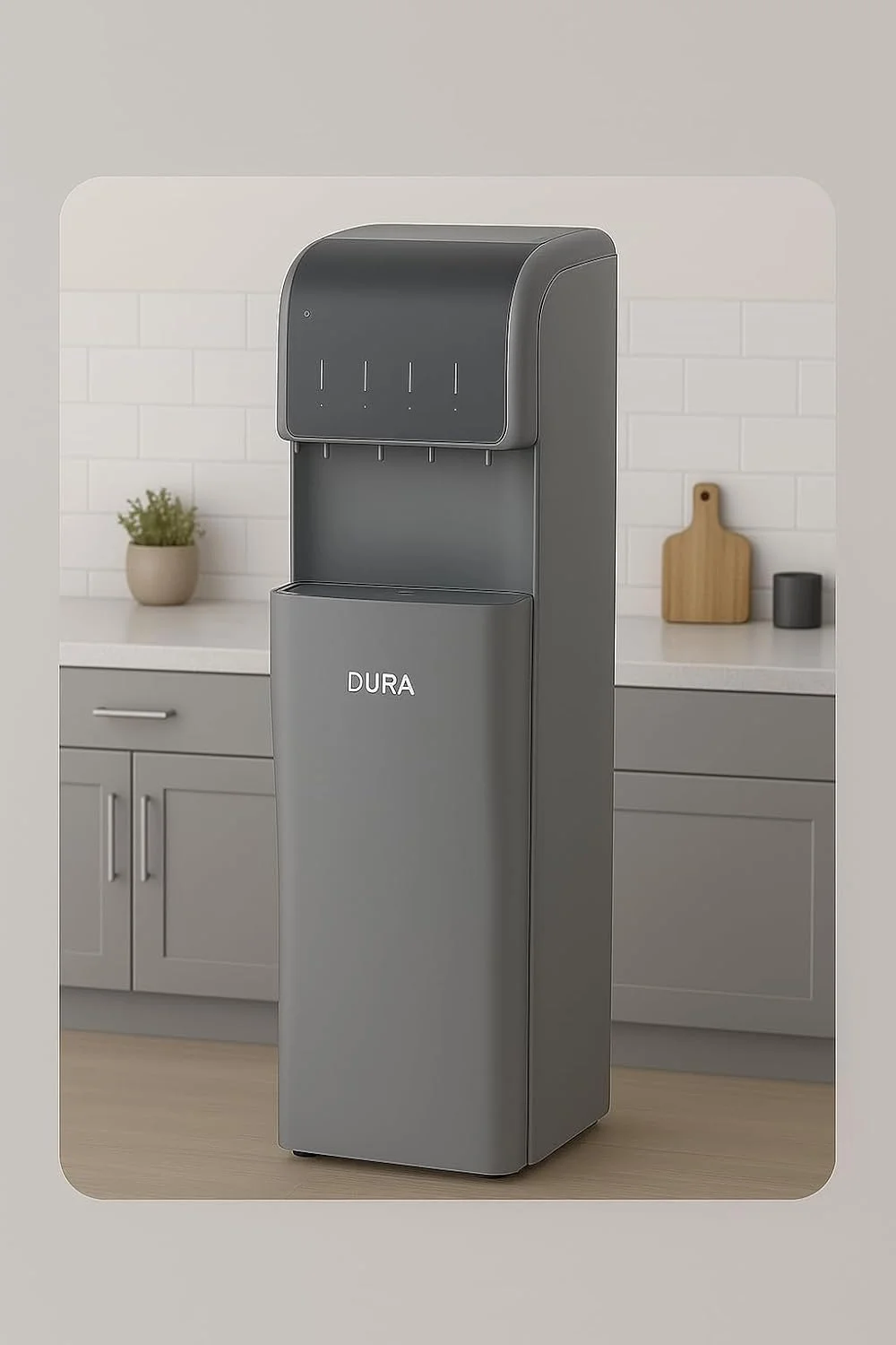 آبسردکن ایستاده 5 در 1 DURA با قابلیت بارگیری از پایین، یخ ساز و یخ خردکن، آب گرم، سرد و دمای اتاق، بدون لمس، استریلیزاسیون UV، وای فای هوشمند، استیل ضد زنگ - خاکستری