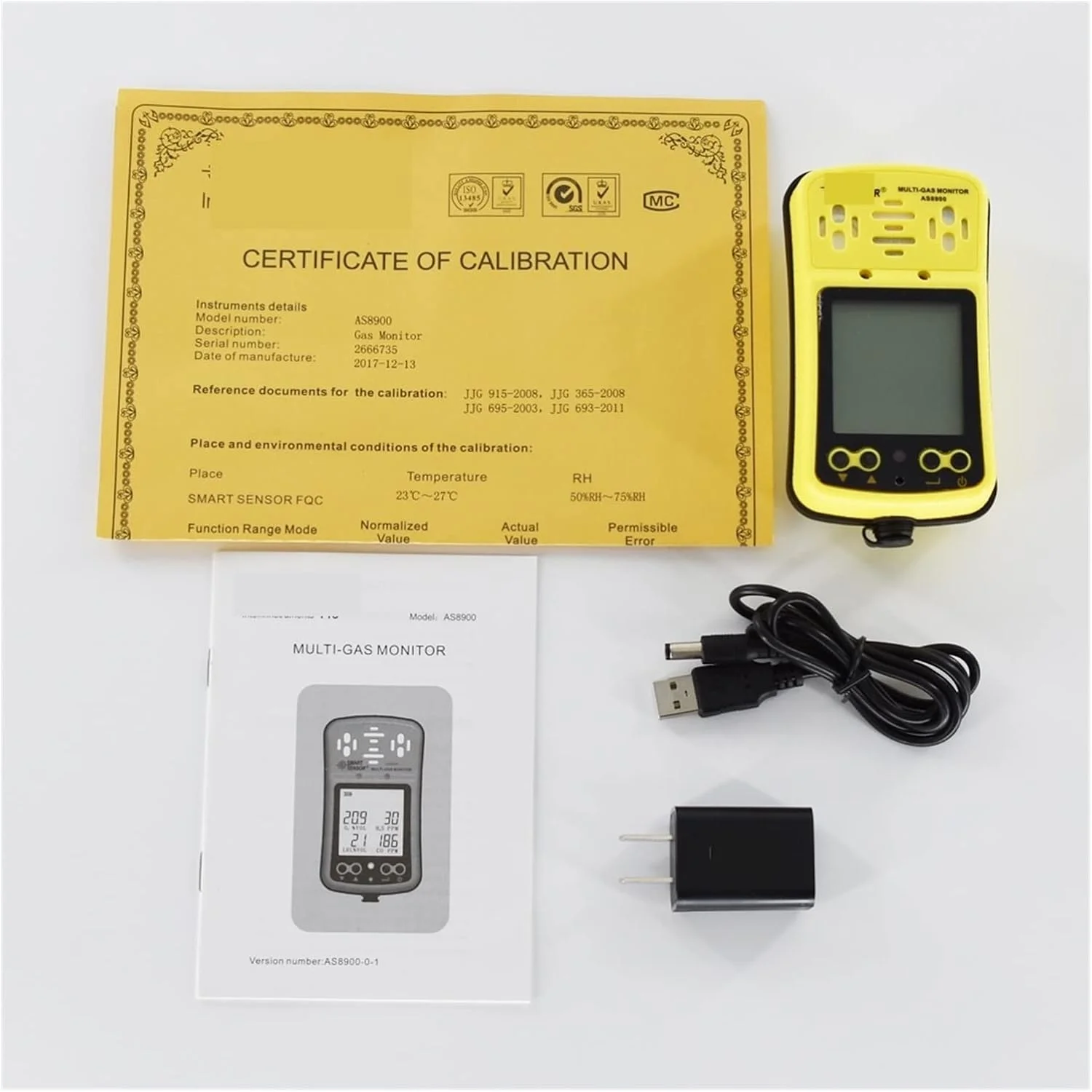 دستگاه سنجش کیفیت هوا SJHDKLW مدل Smart Sensor AS8900، آشکارساز گاز چندگانه قابل حمل 4 در 1 برای O2، H2S، CO و گازهای قابل احتراق (اکسیژن، سولفید هیدروژن، مونوکسید کربن)