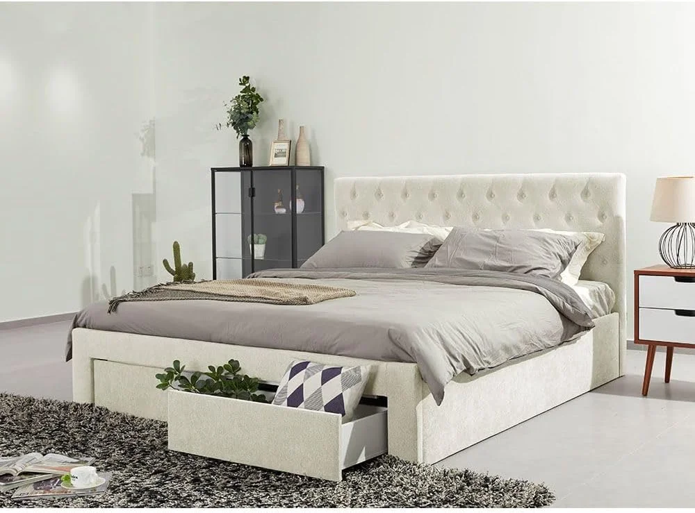 تخت خواب دو نفره کینگ دانوب هوم مدل Bacia با ابعاد 180X200 به همراه 2 کشو در قسمت جلویی | طراحی مدرن و مستحکم، مبلمان قاب تخت خواب چوبی | تخت خواب های آرام و راحت، ابعاد: طول 218 x عرض 191 x ارتفاع 111 سانتی متر - بژ تخت خواب دو نفره کینگ دانوب هوم مدل Bacia با ابعاد 180X200 به همراه 2 کشو در قسمت جلویی | طراحی مدرن و مستحکم، مبلمان قاب تخت خواب چوبی | تخت خواب های آرام و راحت، ابعاد: طول 218 x عرض 191 x ارتفاع 111 سانتی متر - بژ