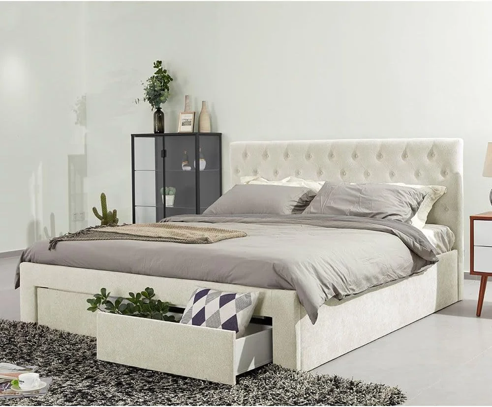 تخت خواب دو نفره دانوب هوم مدل Bacia سایز کوئین 150X200 با 2 کشو در قسمت جلویی | طراحی مدرن و مقاوم، مبلمان قاب تخت خواب چوبی | تخت خواب های آرام و راحت، ابعاد: طول 218 x عرض 162 x ارتفاع 111 سانتی متر - بژ تخت خواب دو نفره دانوب هوم مدل Bacia سایز کوئین 150X200 با 2 کشو در قسمت جلویی | طراحی مدرن و مقاوم، مبلمان قاب تخت خواب چوبی | تخت خواب های آرام و راحت، ابعاد: طول 218 x عرض 162 x ارتفاع 111 سانتی متر - بژ