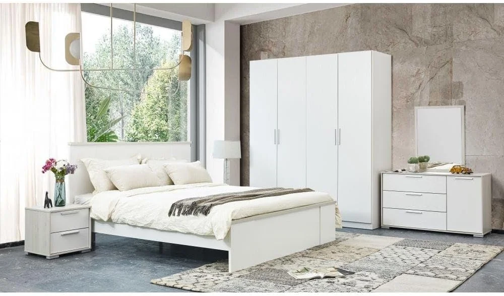 تخت خواب دو نفره کینگ توماس Danube Home (۱۸۰x۲۰۰ سانتی متر) | طراحی مدرن، قوی و مستحکم، مبلمان تخت خواب دو نفره چوبی | قاب تخت خواب آرام و راحت به ابعاد L۲۰۹xW۱۸۹xH۱۰۵.۶ سانتی متر - سفید/بلوط روشن - همراه با ۲ تخت خواب دو نفره کینگ توماس Danube Home (۱۸۰x۲۰۰ سانتی متر) | طراحی مدرن، قوی و مستحکم، مبلمان تخت خواب دو نفره چوبی | قاب تخت خواب آرام و راحت به ابعاد L۲۰۹xW۱۸۹xH۱۰۵.۶ سانتی متر - سفید/بلوط روشن - همراه با ۲