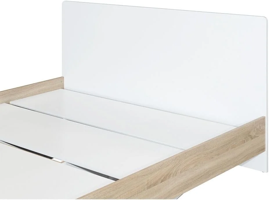 تخت خواب دو نفره دانوب هوم Kinder سایز 160x200 | طراحی مدرن، قاب تخت خواب چوبی | تخت خواب راحت (تشک شامل نمی شود) ساخت مالزی، ابعاد L205xW166xH90cm - سفید و بلوط سونوما تخت خواب دو نفره دانوب هوم Kinder سایز 160x200 | طراحی مدرن، قاب تخت خواب چوبی | تخت خواب راحت (تشک شامل نمی شود) ساخت مالزی، ابعاد L205xW166xH90cm - سفید و بلوط سونوما