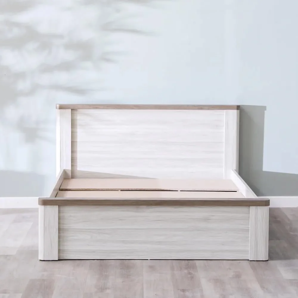 تخت خواب دو نفره دانوب هوم مدل Olivos | سایز کینگ 180x200 | طراحی مدرن و مستحکم | تخت خواب چوبی راحت برای اتاق خواب - خاکستری/بلوطی