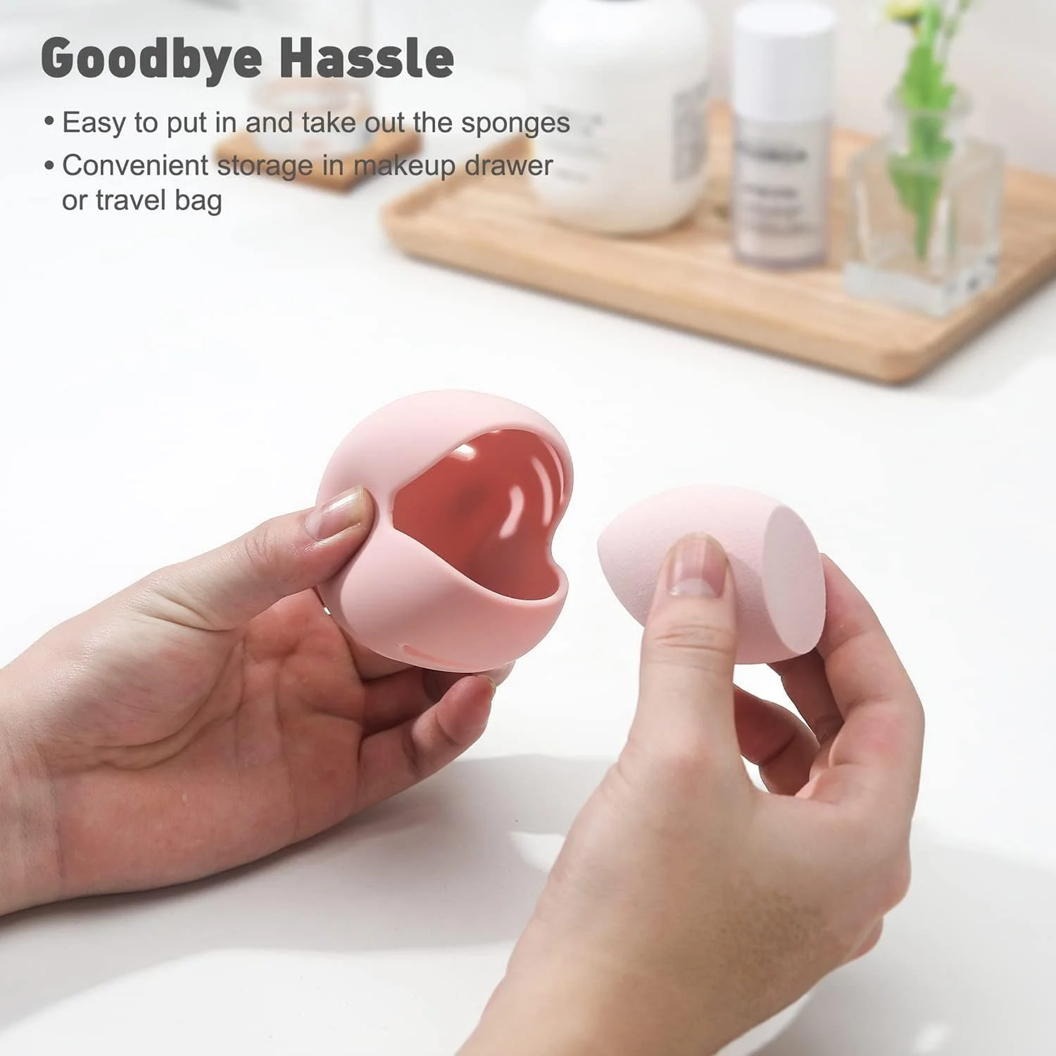 جا اسفنجی آرایشی سیلیکونی سازگار با محیط زیست Heatunk - بادوام، مناسب سفر، جعبه ضد ضربه برای بیوتی بلندر (صورتی)
