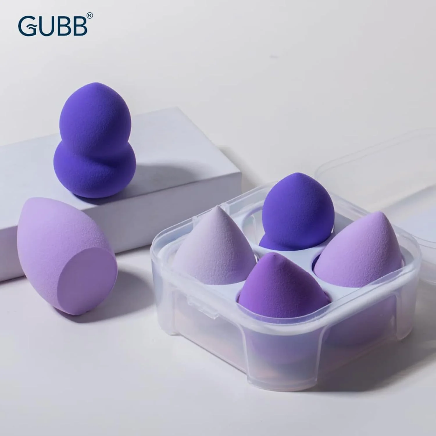 بلندر آرایشی صورت GUBB | اسفنج آرایشی برای ترکیب کرم پودر، بی نقص برای مایع، کرم، کرم پودر و پودر | اسفنج آرایشی (بنفش) - مجموعه 4 عددی بلندر آرایشی صورت GUBB | اسفنج آرایشی برای ترکیب کرم پودر، بی نقص برای مایع، کرم، کرم پودر و پودر | اسفنج آرایشی (بنفش) - مجموعه 4 عددی