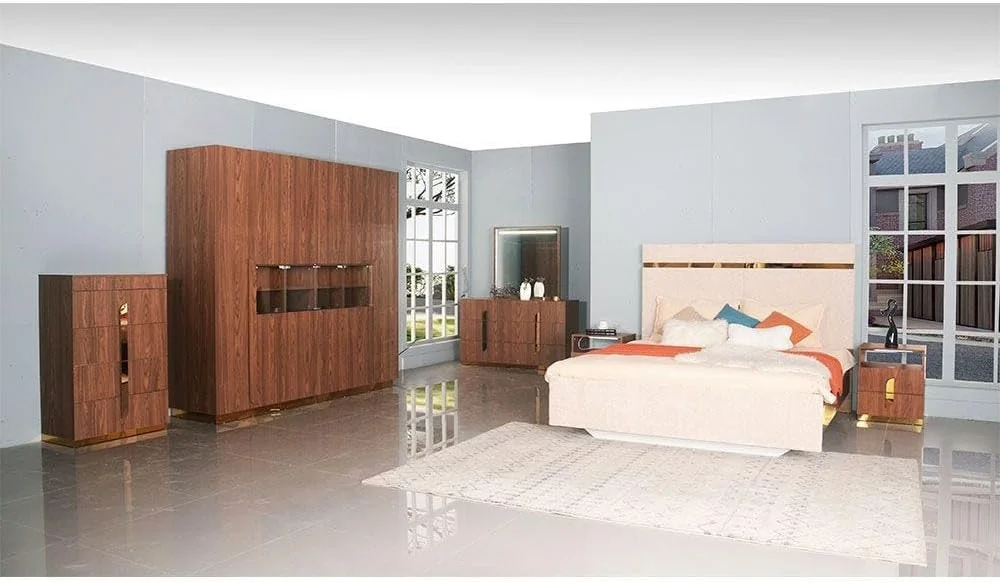 تخت خواب دو نفره کینگ رونین Danube Home (180x200 سانتی متر) | طراحی مدرن، قوی و مستحکم، مبلمان تخت خواب چوبی | قاب تخت خواب آرام و راحت L190xW214xH145 سانتی متر - بژ/طلایی تخت خواب دو نفره کینگ رونین Danube Home (180x200 سانتی متر) | طراحی مدرن، قوی و مستحکم، مبلمان تخت خواب چوبی | قاب تخت خواب آرام و راحت L190xW214xH145 سانتی متر - بژ/طلایی