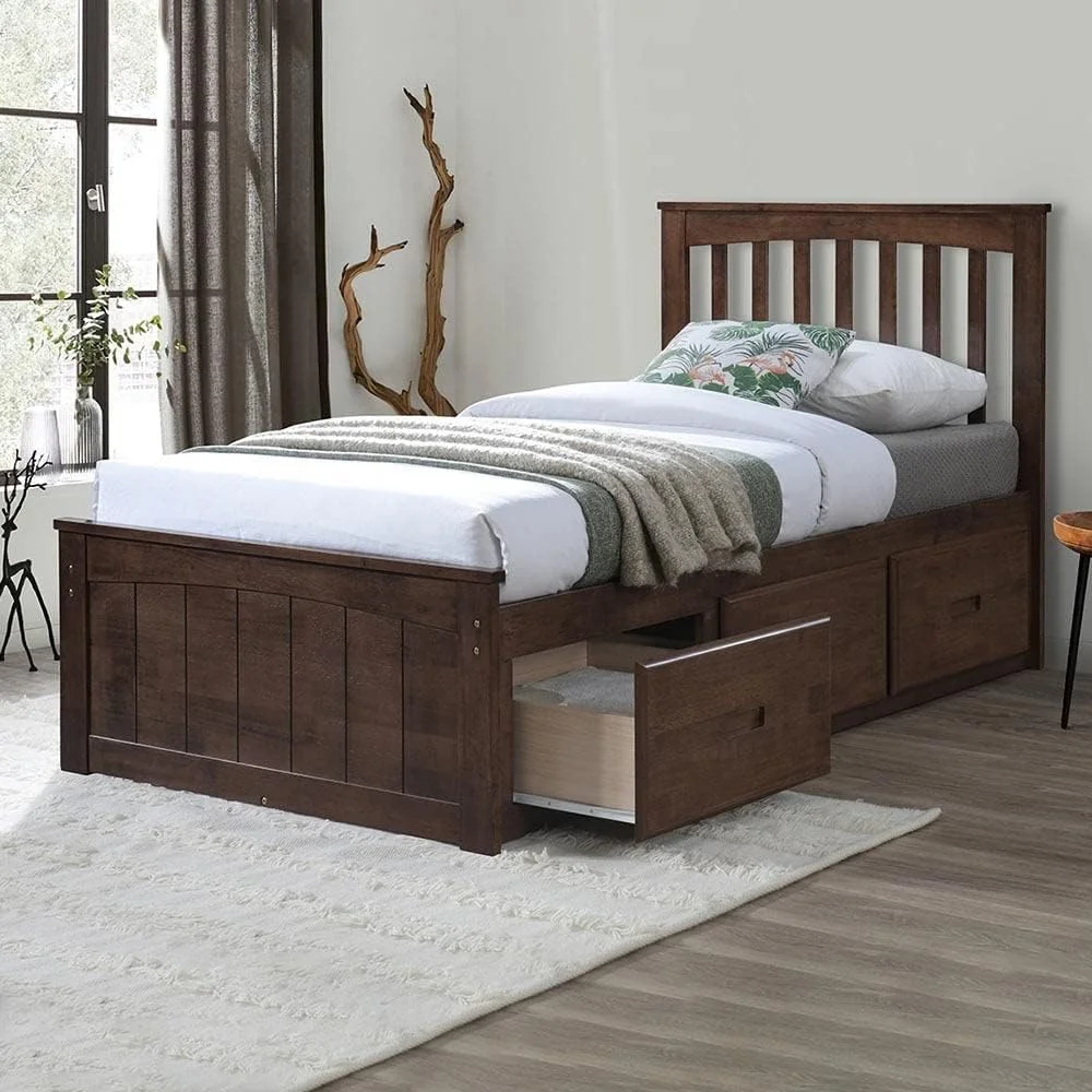 تخت خواب کاپیتان اولترون Danube Home به همراه 3 کشو | سایز یک نفره (90x190 سانتی متر) | فریم تخت خواب | طراحی مدرن، قوی و مستحکم | مبلمان تخت خواب یک نفره چوبی | تخت خواب راحت - قهوه ای