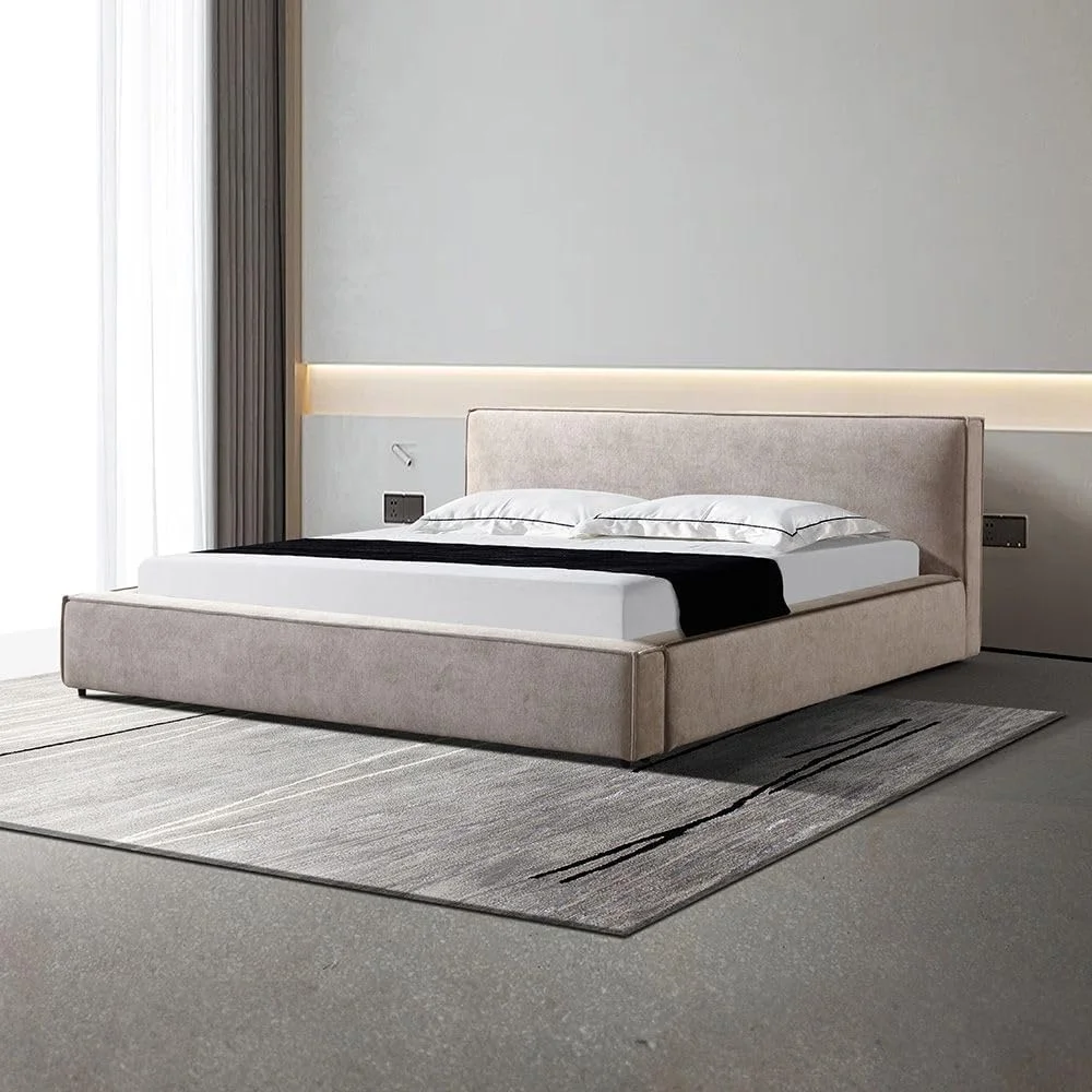 تخت خواب دو نفره کینگ 180x200 دلانو Danube Home | طراحی مدرن و مستحکم، مبلمان قاب تخت خواب چوبی | تخت خواب های آرام و راحت، ابعاد: طول 234 x عرض 188 x ارتفاع 87 سانتی متر - قهوه ای روشن