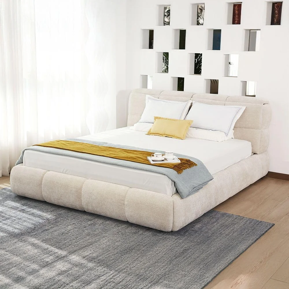 تخت خواب دو نفره کینگ 180x200 مدل Ian از Danube Home با تخت های ذخیره سازی تاج تخت | مبلمان قاب تخت خواب چوبی مدرن | تخت خواب راحت (تشک شامل نمی شود) ابعاد L246xW206xH103cm-بژ تخت خواب دو نفره کینگ 180x200 مدل Ian از Danube Home با تخت های ذخیره سازی تاج تخت | مبلمان قاب تخت خواب چوبی مدرن | تخت خواب راحت (تشک شامل نمی شود) ابعاد L246xW206xH103cm-بژ