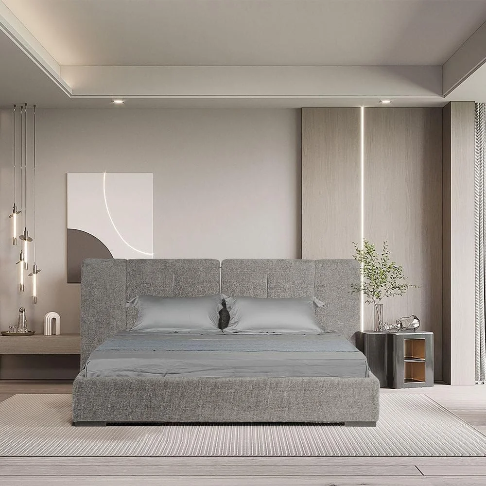 تخت خواب کینگ تودوزی شده 180x200 Danube Home Braxton با فضای ذخیره سازی هیدرولیک و تاج تاشو | مبلمان مدرن قاب تخت خواب دو نفره چوبی | تخت خواب راحت (تشک شامل نمی شود) - خاکستری/تیتانیوم