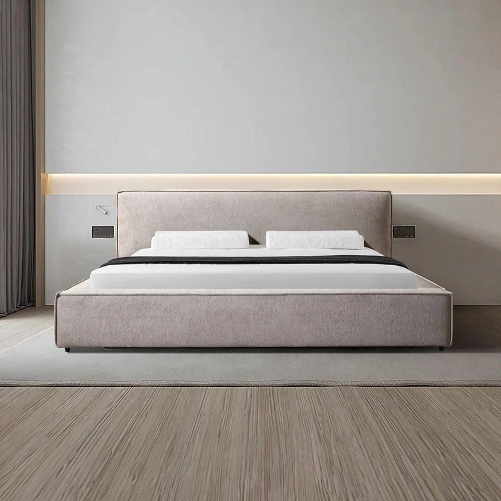 تخت خواب دو نفره کینگ 180x200 دلانو Danube Home | طراحی مدرن و مستحکم، مبلمان قاب تخت خواب چوبی | تخت خواب های آرام و راحت، ابعاد: طول 234 x عرض 188 x ارتفاع 87 سانتی متر - قهوه ای روشن