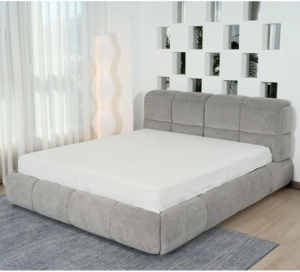 تخت خواب دو نفره مدل Danube Home Ian، سایز کینگ 180x200 به همراه تختخواب های ذخیره سازی تاج تخت | مبلمان قاب تخت خواب دو نفره چوبی با طراحی مدرن | تخت خواب راحت (تشک شامل نمی شود) ابعاد: L246xW206xH103cm - خاکستری روشن