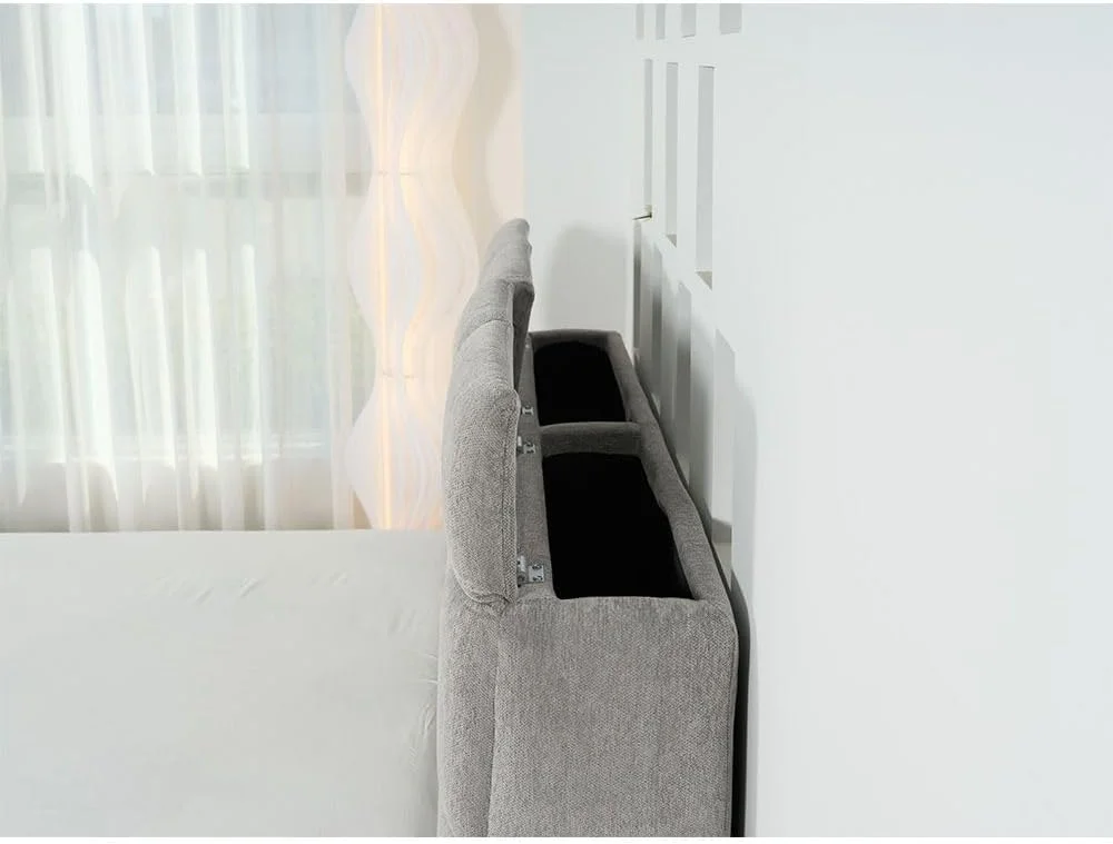 تخت خواب دو نفره مدل Danube Home Ian، سایز کینگ 180x200 به همراه تختخواب های ذخیره سازی تاج تخت | مبلمان قاب تخت خواب دو نفره چوبی با طراحی مدرن | تخت خواب راحت (تشک شامل نمی شود) ابعاد: L246xW206xH103cm - خاکستری روشن