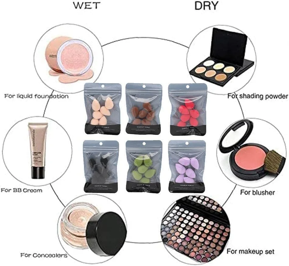 مجموعه 6 عددی مینی اسفنج آرایشی Jowxsx، اسفنج کوچک مخلوط کن آرایشی برای کرم پودر، پودر، کانسیلر، هایلایتر، سایه چشم، پاف و گوه