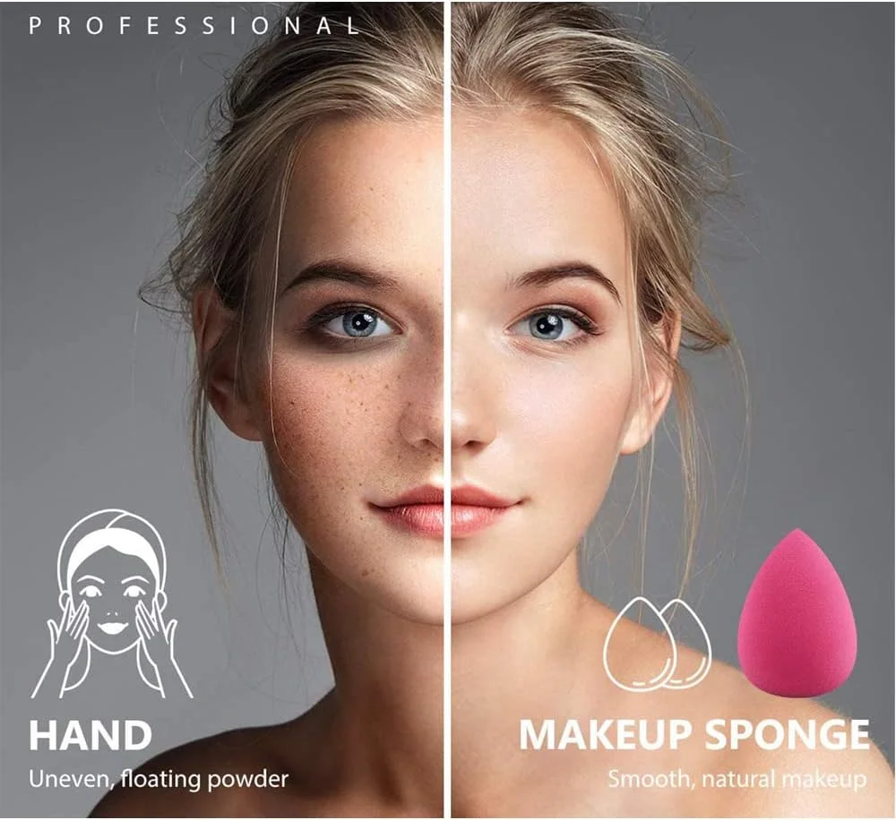 کانزا - ست دو عددی اسفنج آرایشی | اسفنج های آرایشی زیبایی | اسفنج زیبایی وگان بدون لاتکس | پف آرایشی تخم مرغی شکل برای کرم پودر | یک جفت (صورتی و بنفش)