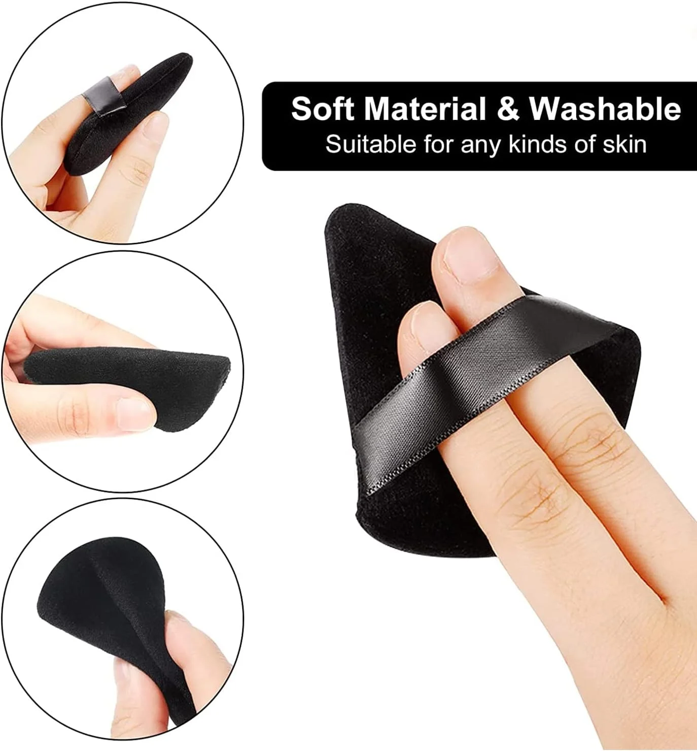 پدهای آرایشی مثلثی نرم JZS، بسته 12 عددی، پد مخملی برای پودر فیکس، پودر بدن، کرم پودر، اسفنج آرایشی، ابزار آرایشی مرطوب و خشک (مشکی، رنگ بدن، سفید)