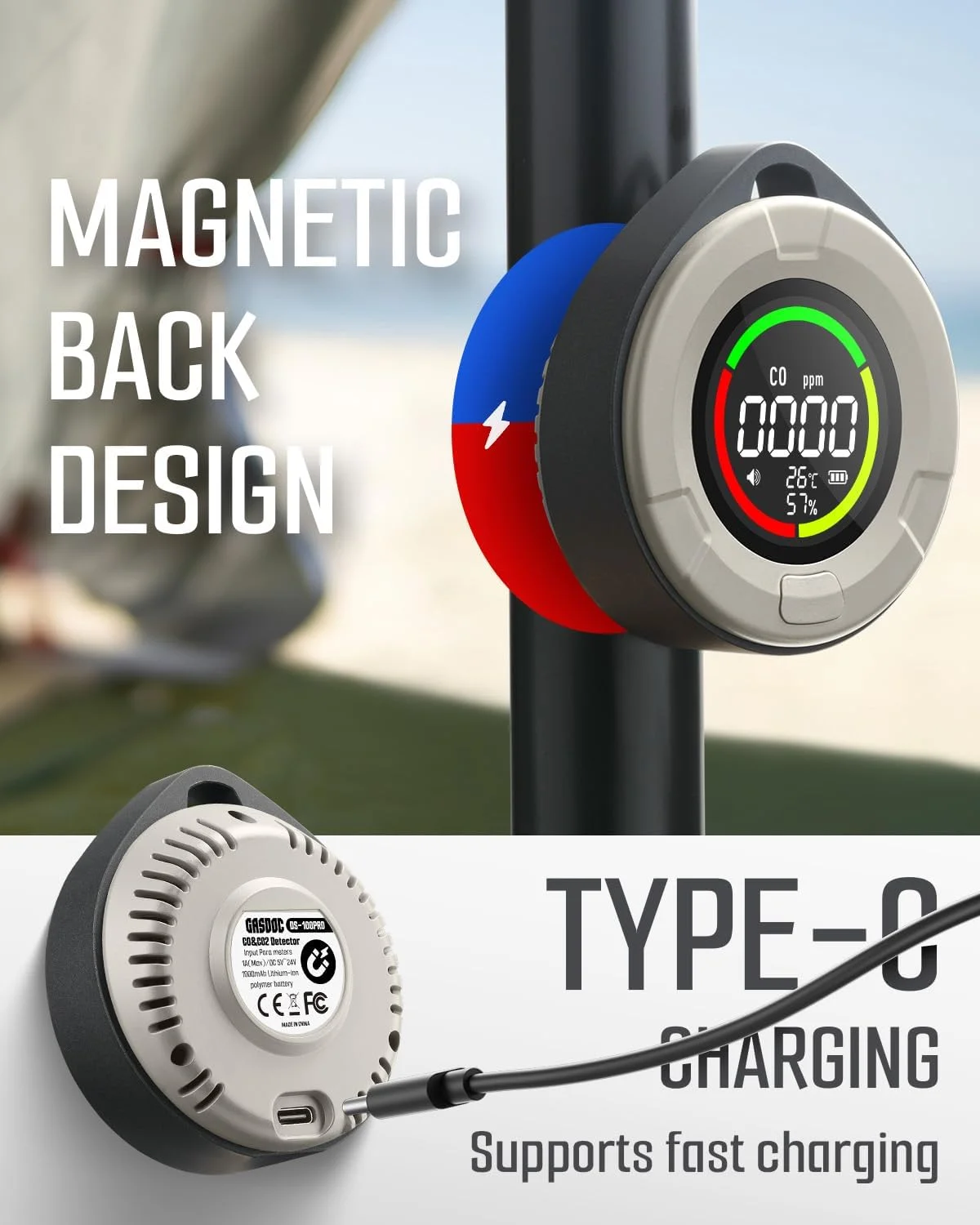 دستگاه تشخیص گاز مونوکسید کربن و دی اکسید کربن قابل حمل GasDoc DS-100PRO مناسب سفر، ردیاب مغناطیسی 4 در 1 مونوکسید کربن و دی اکسید کربن، آلارم صوتی و تصویری، 3 روز آماده به کار، مانیتور CO و CO2 برای خانه، چادر، RV دستگاه تشخیص گاز مونوکسید کربن و دی اکسید کربن قابل حمل GasDoc DS-100PRO مناسب سفر، ردیاب مغناطیسی 4 در 1 مونوکسید کربن و دی اکسید کربن، آلارم صوتی و تصویری، 3 روز آماده به کار، مانیتور CO و CO2 برای خانه، چادر، RV