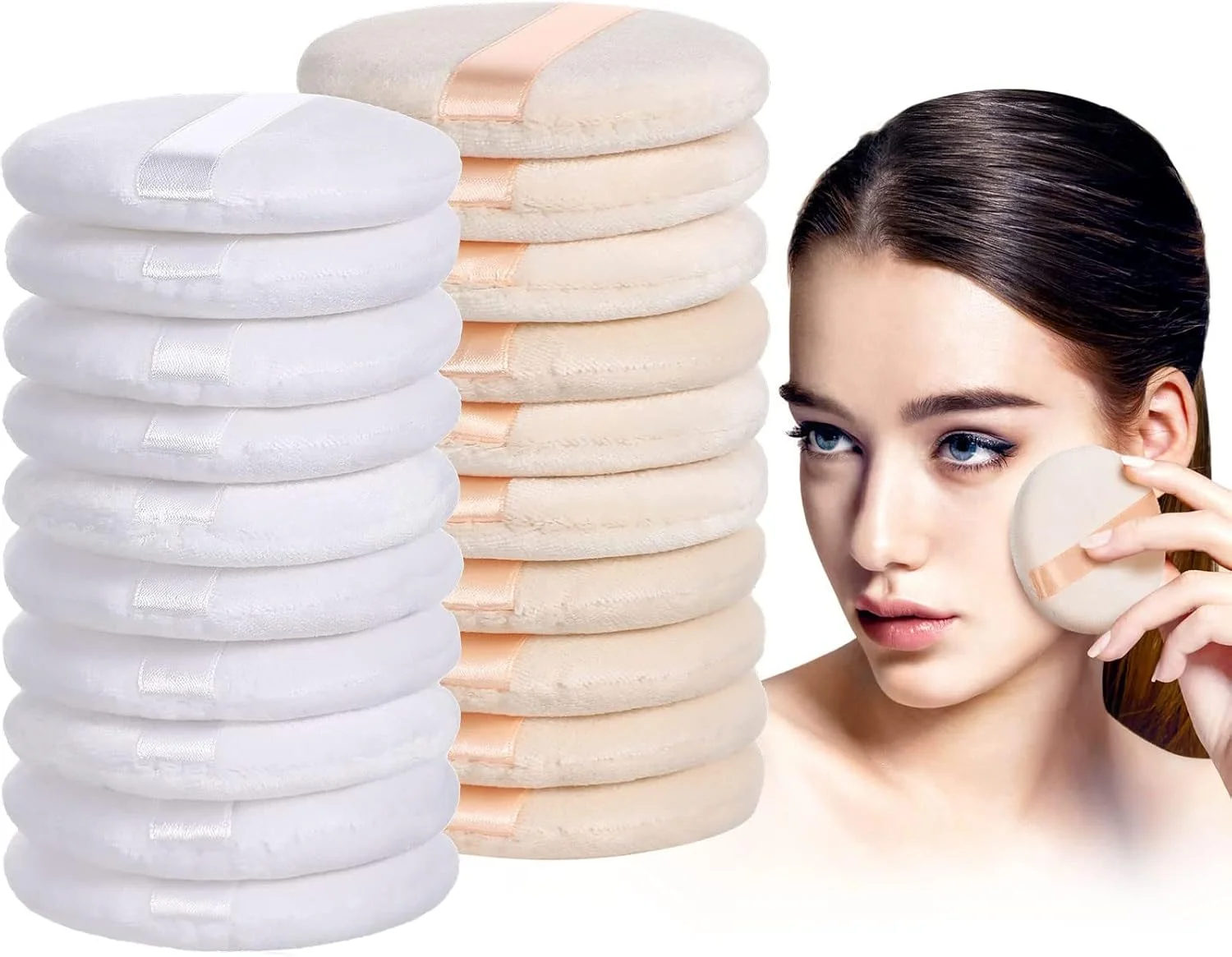 پدهای پودری KASTWAVE، پد آرایشی صورت، پد پودری پنبه ای برای آرایش، مناسب برای پودر شل، اسفنج آرایشی نرم برای بدن، پودر معدنی، ابزار آرایش مرطوب و خشک (سفید و رنگ پوست، 30 عدد)