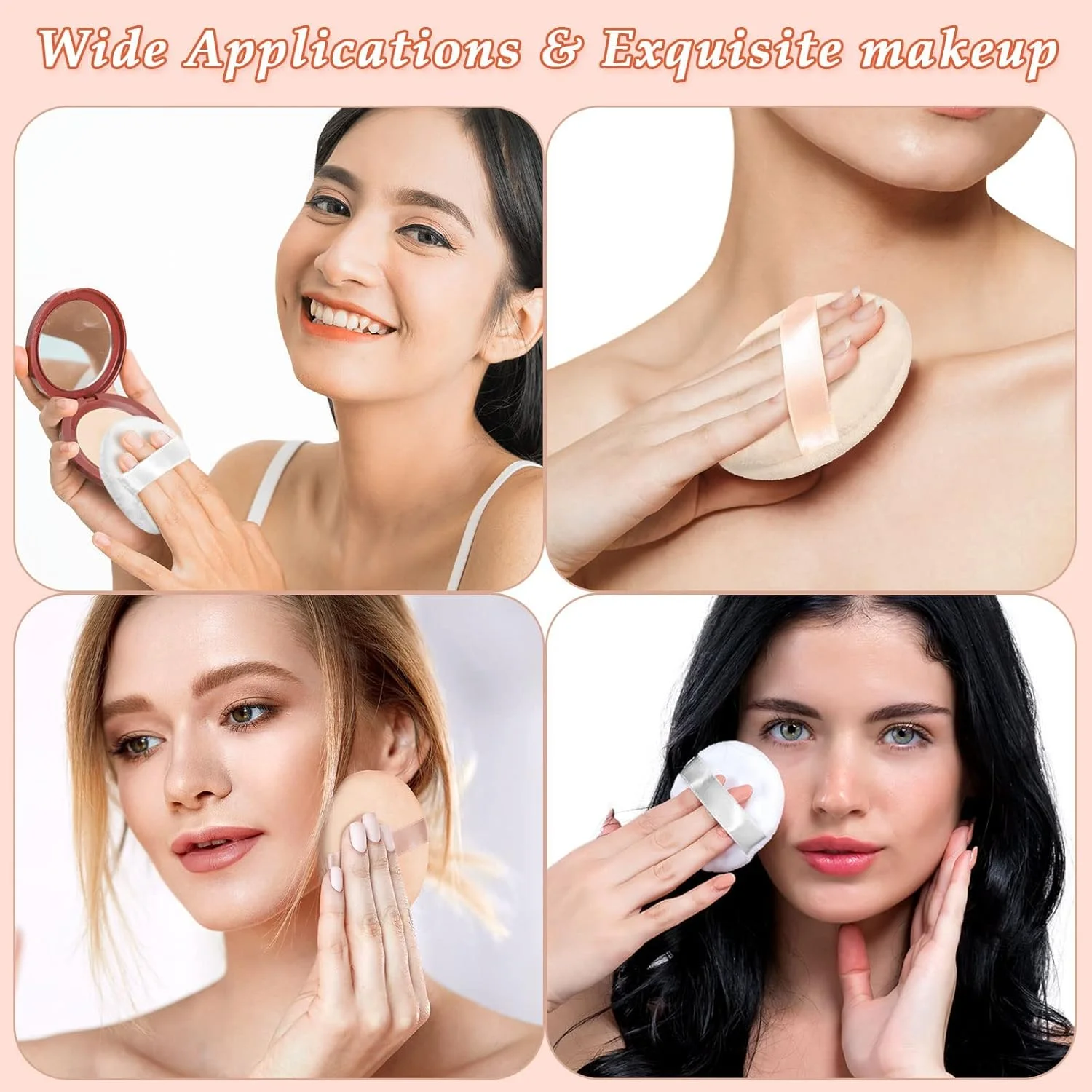پدهای پودری KASTWAVE، پد آرایشی صورت، پد پودری پنبه ای برای آرایش، مناسب برای پودر شل، اسفنج آرایشی نرم برای بدن، پودر معدنی، ابزار آرایش مرطوب و خشک (سفید و رنگ پوست، 30 عدد)