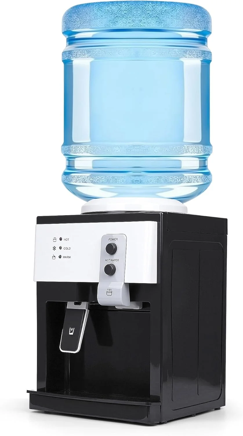 آبسردکن رومیزی، عملکرد آب گرم/سرد، آبسردکن با بارگیری از بالا برای بطری های 1.2 تا 5 گالن، 3 دمای قابل تنظیم، برای استفاده در خانه، آشپزخانه، دفتر، کنار تخت خوابگاه