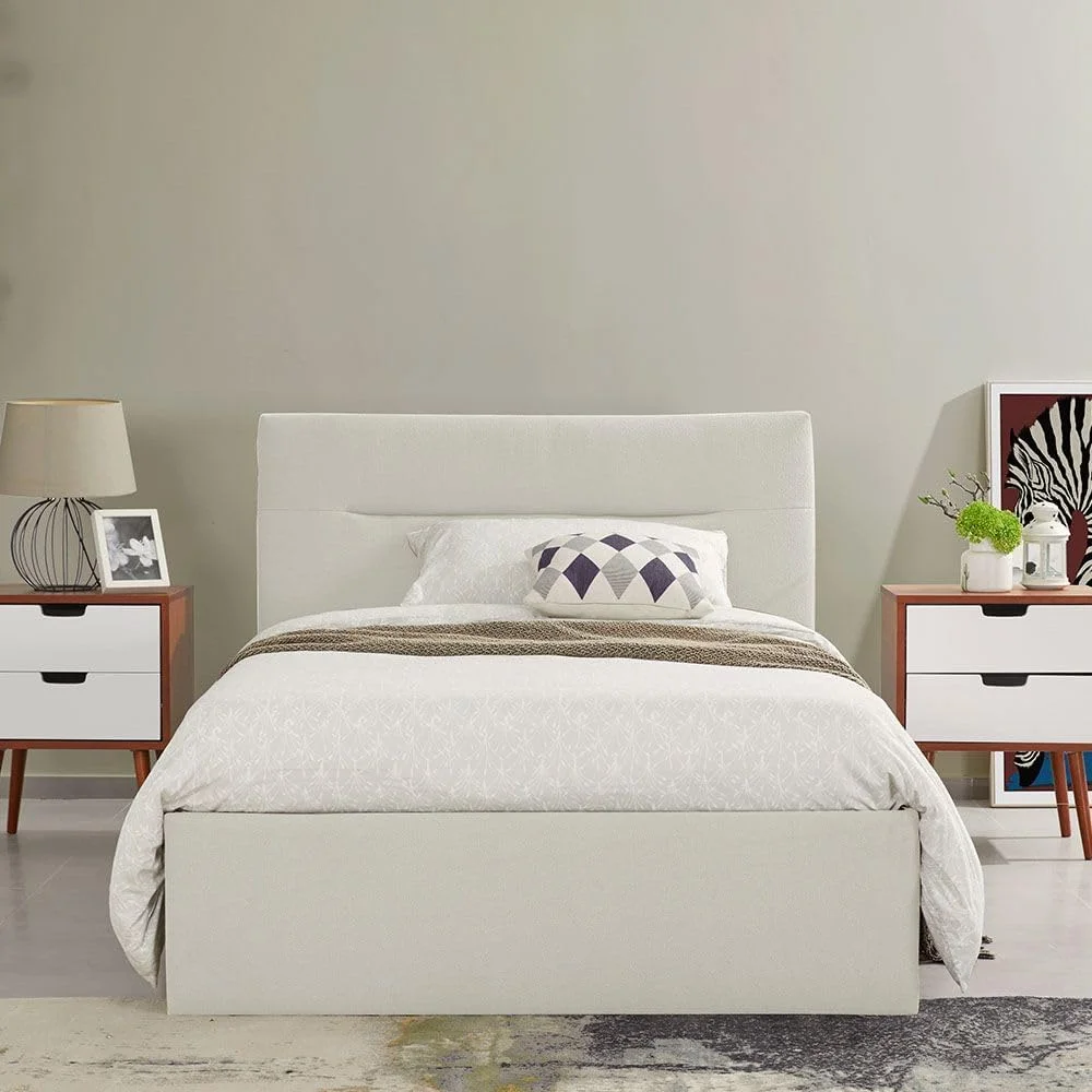 تخت خواب جوان مدل Hendrix 120X200 Danube Home با فضای ذخیره سازی هیدرولیک | طراحی مدرن و مستحکم، مبلمان تخت خواب یک نفره چوبی | تخت خواب های آرام و راحت، ابعاد: طول 225 x عرض 137 x ارتفاع 103 سانتی متر - سفید