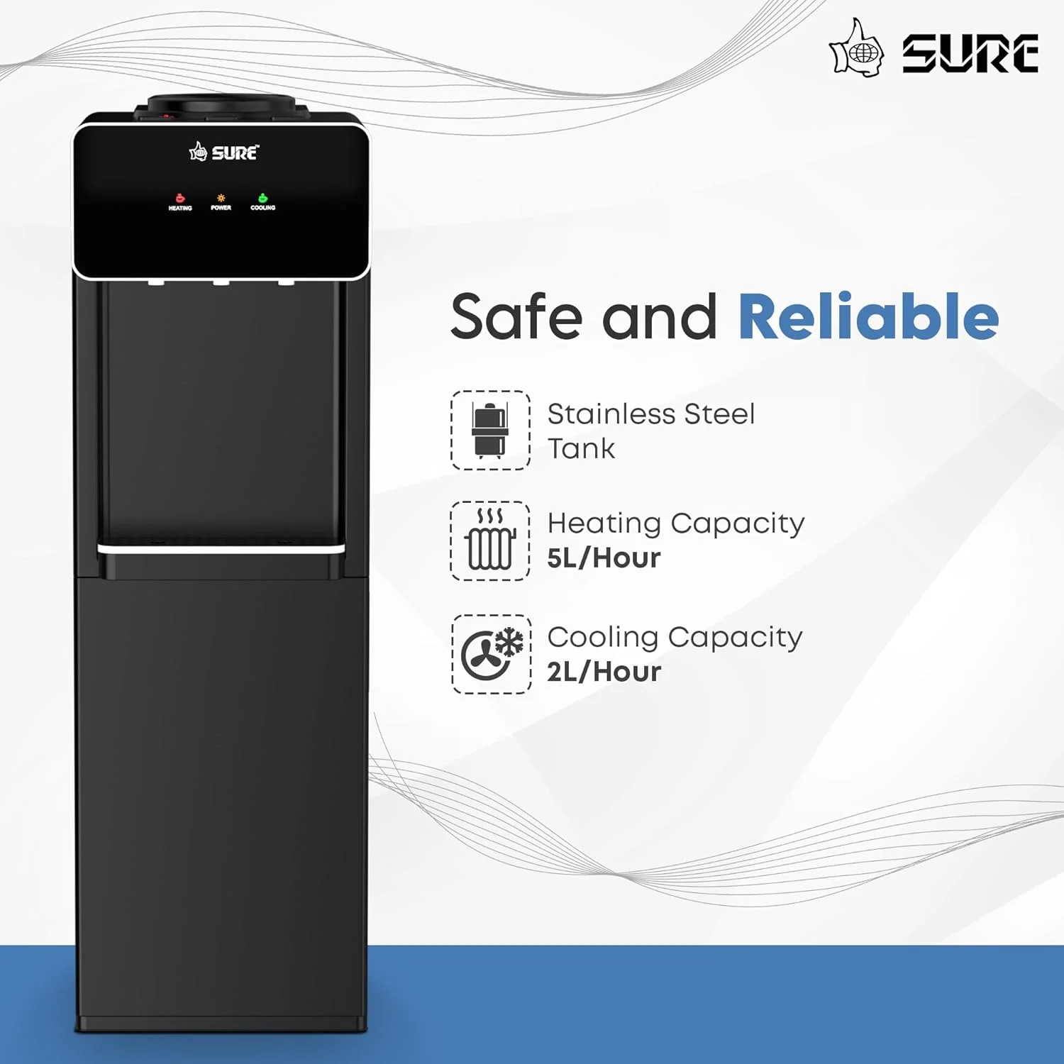 آبسردکن ایستاده شور OUDIS B5 | قفل ایمنی کودک | سه شیر با حالت دما | کابینت داخلی | مخزن استیل ضد زنگ | مصرف انرژی پایین