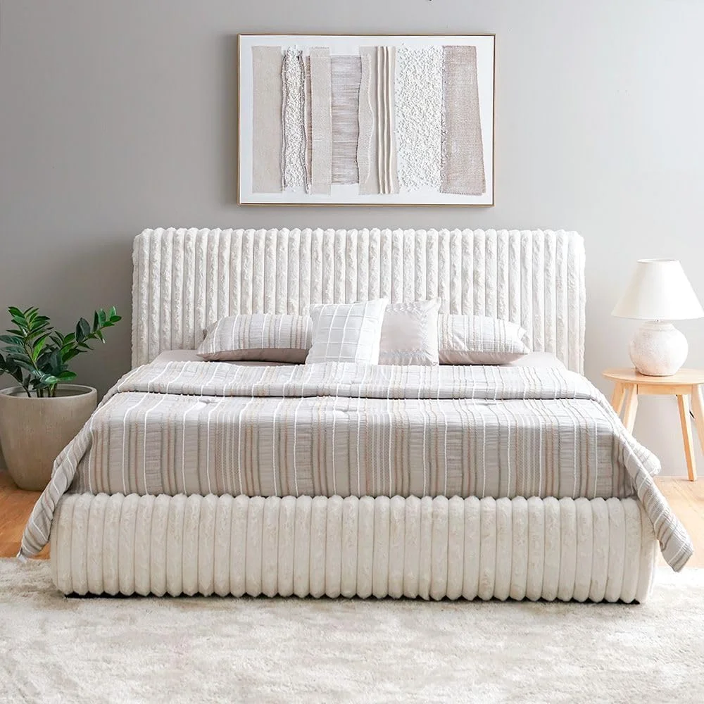 تخت خواب دونفره کینگ مدل Danube Home Fritz با ابعاد 180X200 | طراحی مدرن، قاب تخت خواب چوبی | تخت خواب راحت (تشک شامل نمی شود) ابعاد: L229xW206xH117cm - کرم تخت خواب دونفره کینگ مدل Danube Home Fritz با ابعاد 180X200 | طراحی مدرن، قاب تخت خواب چوبی | تخت خواب راحت (تشک شامل نمی شود) ابعاد: L229xW206xH117cm - کرم