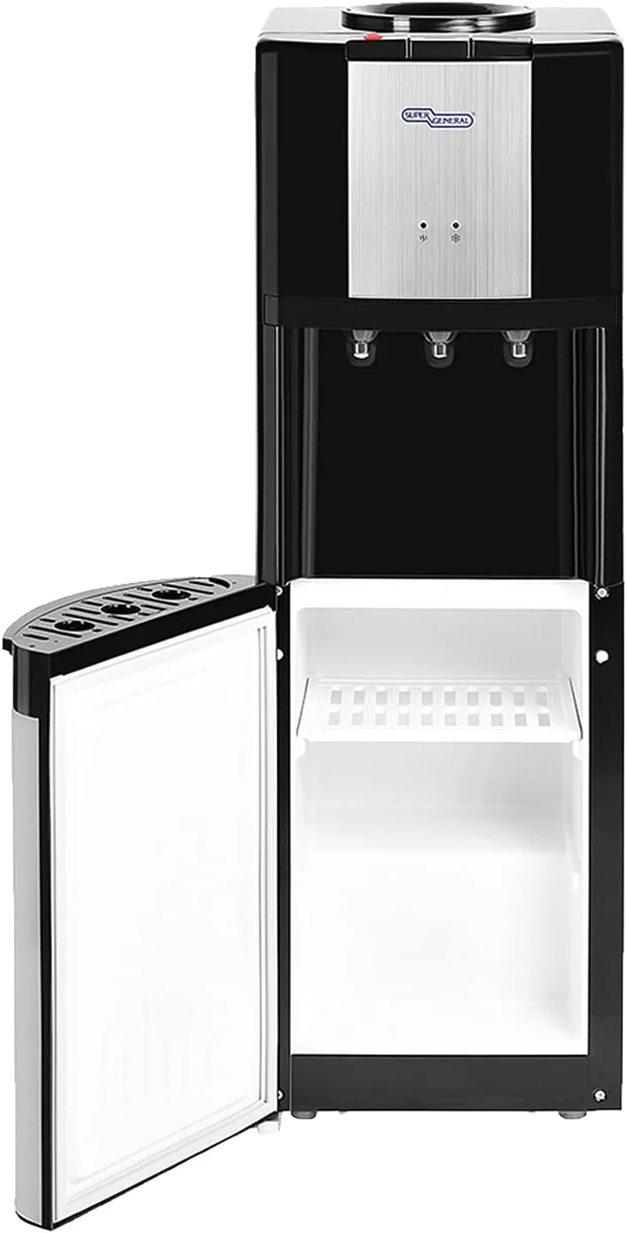 آبسردکن و آبگرمکن سوپر جنرال مدل SGL-2271، دارای کابین، آب گرم فوری، سه شیر، مشکی/نقره ای، 36.2 x 31 x 98 سانتی متر