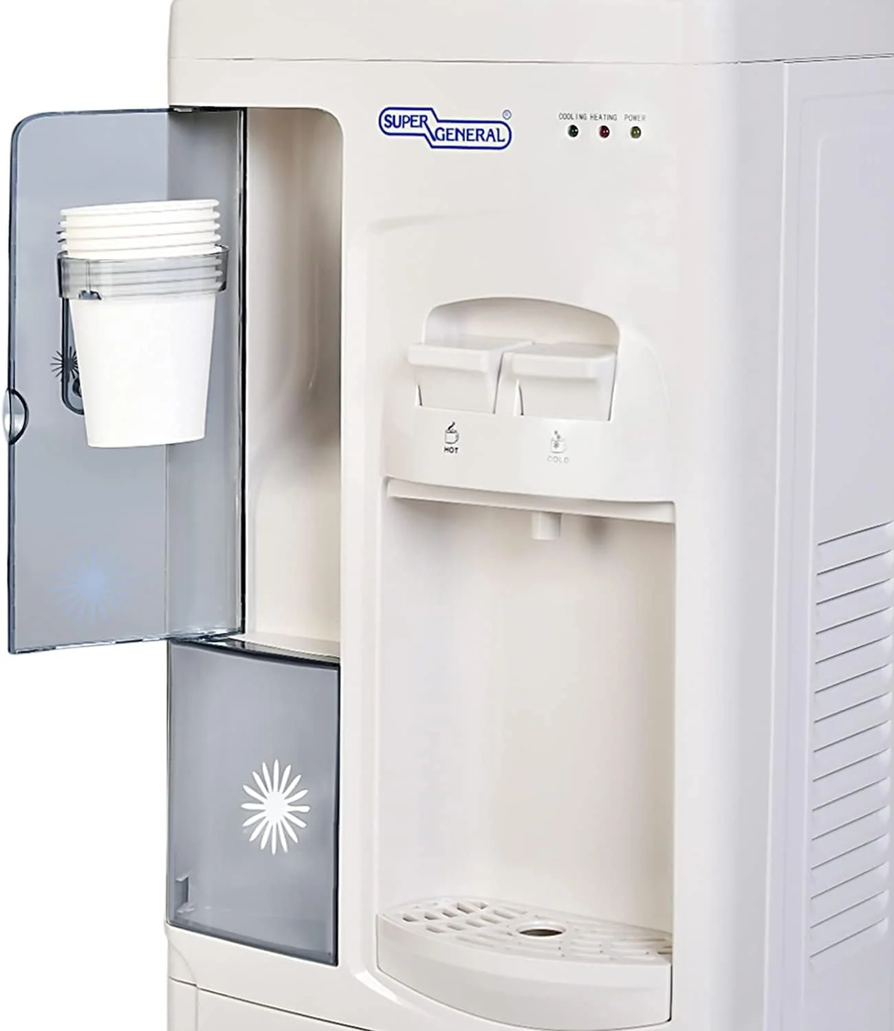 آبسردکن و آبگرمکن سوپر جنرال مدل SGL-1191، دارای کابین خنک کننده و جا لیوانی، آب گرم فوری، 2 شیر، سفید/خاکستری، 31.2 x 32.5 x 96 سانتی متر آبسردکن و آبگرمکن سوپر جنرال مدل SGL-1191، دارای کابین خنک کننده و جا لیوانی، آب گرم فوری، 2 شیر، سفید/خاکستری، 31.2 x 32.5 x 96 سانتی متر