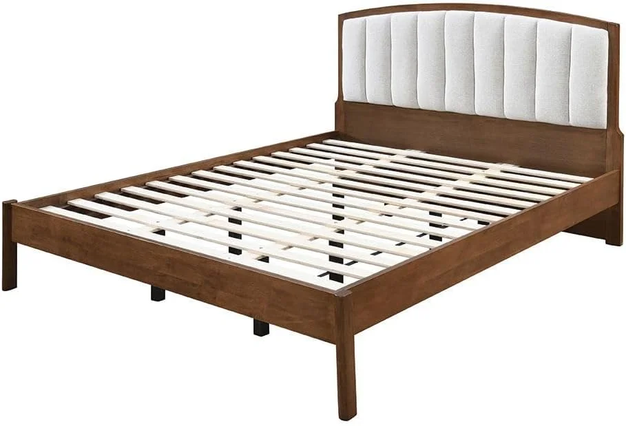 تخت خواب دو نفره چوبی دانوب هوم مدل Derby Lloyd با ابعاد 180X200 به همراه تاج پارچه ای | طراحی مدرن، مبلمان تخت خواب دو نفره چوبی | تخت خواب راحت (تشک شامل نمی شود) ابعاد: L208xW203xH120cm - قهوه ای + بژ