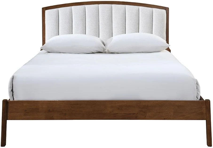 تخت خواب دو نفره چوبی دانوب هوم مدل Derby Lloyd با ابعاد 180X200 به همراه تاج پارچه ای | طراحی مدرن، مبلمان تخت خواب دو نفره چوبی | تخت خواب راحت (تشک شامل نمی شود) ابعاد: L208xW203xH120cm - قهوه ای + بژ