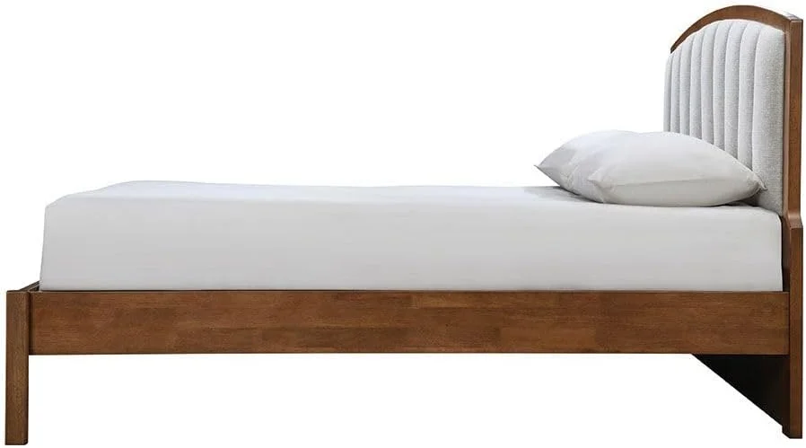 تخت خواب دو نفره چوبی دانوب هوم مدل Derby Lloyd با ابعاد 180X200 به همراه تاج پارچه ای | طراحی مدرن، مبلمان تخت خواب دو نفره چوبی | تخت خواب راحت (تشک شامل نمی شود) ابعاد: L208xW203xH120cm - قهوه ای + بژ