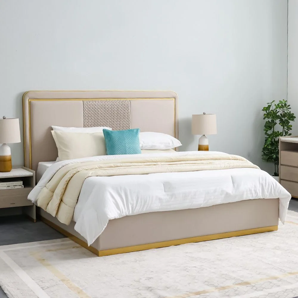 تخت خواب دو نفره کینگ 180X200 مدل مارگارت Danube Home | طراحی مدرن و مقاوم، مبلمان قاب تخت خواب چوبی | تخت خواب راحت (تشک شامل نمی شود) ابعاد L213xW198xH140cm - بژ/طلایی تخت خواب دو نفره کینگ 180X200 مدل مارگارت Danube Home | طراحی مدرن و مقاوم، مبلمان قاب تخت خواب چوبی | تخت خواب راحت (تشک شامل نمی شود) ابعاد L213xW198xH140cm - بژ/طلایی