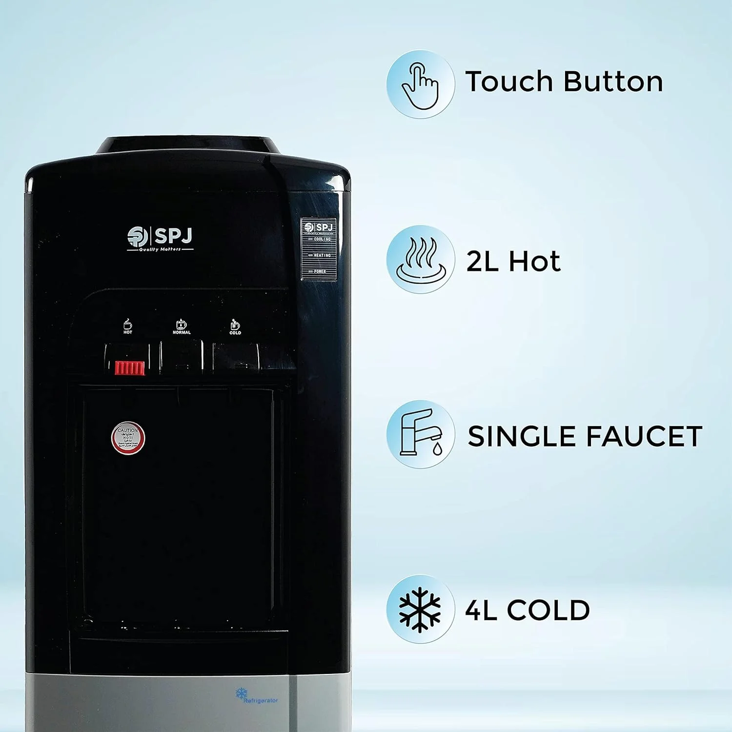 آبسردکن SPJ با مخزن یخچال 16 لیتری، بارگیری از بالا آب گرم/سرد/معمولی، 3 شیر فشاری، قفل ایمنی کودک، جنس آنتی باکتریال، مشکی/نقره ای - آبسردکن بارگیری از بالا آبسردکن SPJ با مخزن یخچال 16 لیتری، بارگیری از بالا آب گرم/سرد/معمولی، 3 شیر فشاری، قفل ایمنی کودک، جنس آنتی باکتریال، مشکی/نقره ای - آبسردکن بارگیری از بالا