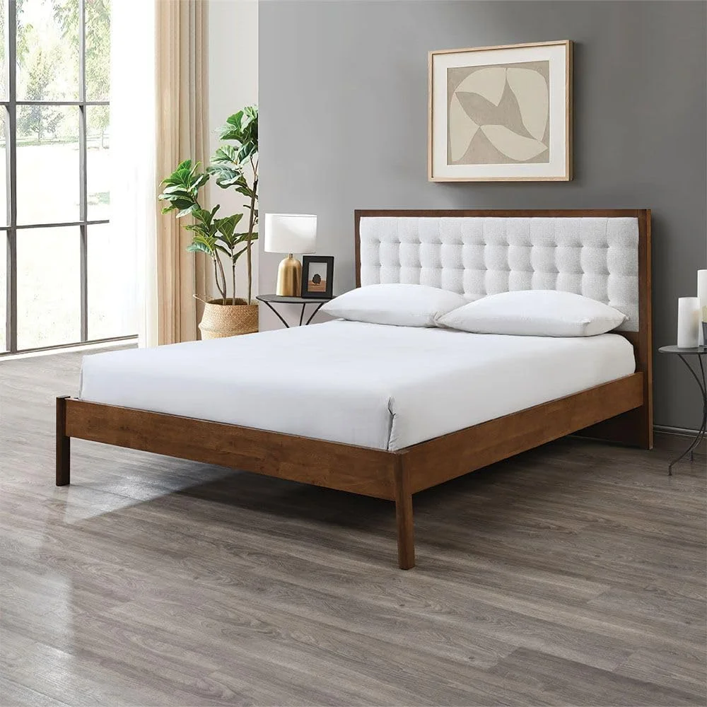 تخت خواب دو نفره چوبی مدل Danube Home Derby Daisy با ابعاد 180X200 به همراه تاج پارچه ای | طراحی مدرن، مبلمان تخت خواب دو نفره چوبی | تخت خواب راحت (تشک شامل نمی شود) ابعاد L209xW203xH120cm- قهوه ای + بژ تخت خواب دو نفره چوبی مدل Danube Home Derby Daisy با ابعاد 180X200 به همراه تاج پارچه ای | طراحی مدرن، مبلمان تخت خواب دو نفره چوبی | تخت خواب راحت (تشک شامل نمی شود) ابعاد L209xW203xH120cm- قهوه ای + بژ