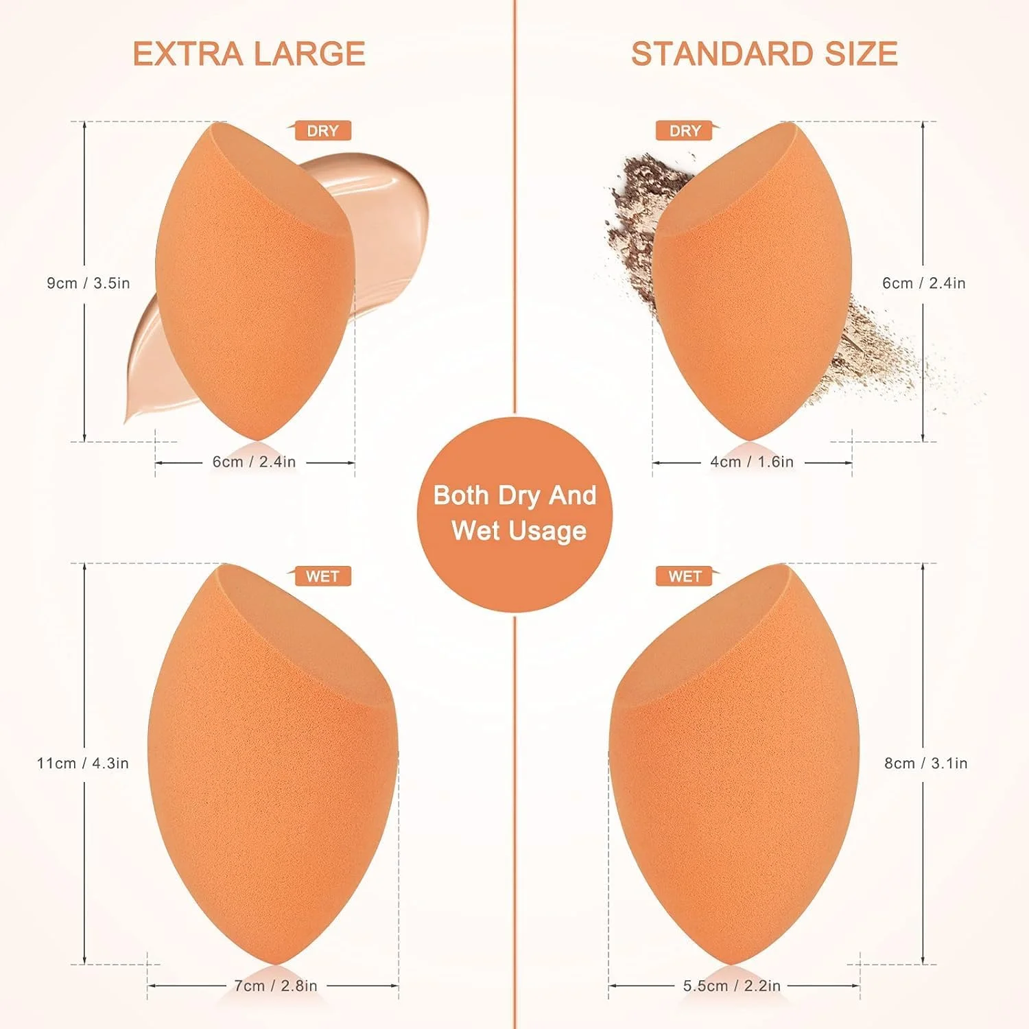 اسفنج آرایشی نارنجی IBBO، بیوتی بلندر برای ترکیب آرایش صورت، پف اسفنجی سبک وزن، اسفنج آرایشی نرم و بدون لاتکس برای کانسیلر فونداسیون به همراه نگهدارنده اسفنجی