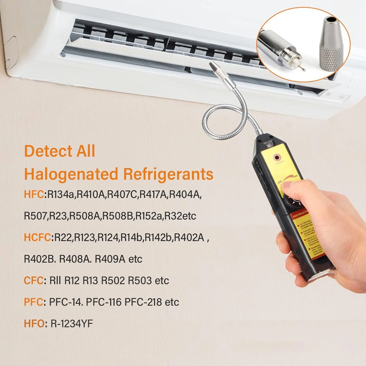 نشت یاب مبرد، تست کننده گاز مبرد هالوژن توسط Freon HFC HCFC CFC PFC Hfo Ac با دقت بالا برای تعمیر سیستم تهویه مطبوع